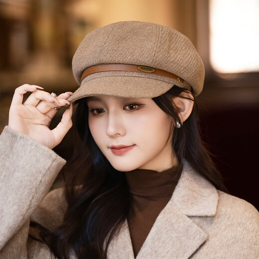 CTRLEND British retro octagonal beret women's autumn and winter face-showing small versatile duck hat winter warm painter newsboy hat black