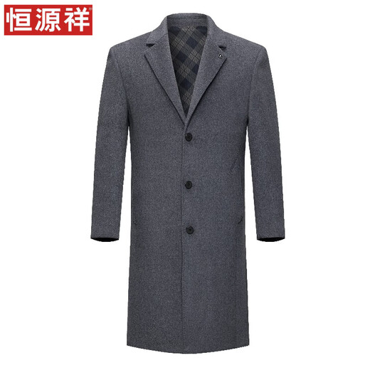 Hengyuanxiang double-sided wool coat for middle-aged men, mid-length, over the knee, middle-aged and elderly wool wool dad thickened coat, black (medium-length suit collar) L 175