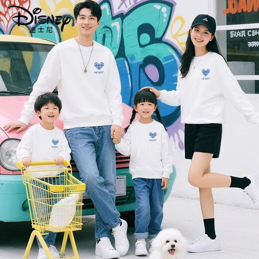 Disney pure cotton sweatshirt parent-child clothing for a family of three plus velvet autumn and winter 2026 foreign style mother-child clothing spring and autumn style-white 165 Dad S