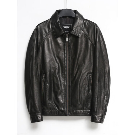 Xiaohongshu popular high-end genuine leather jacket for men with lapel, middle-aged and elderly winter down leather jacket 25228 black rabbit fur collar with goose down liner L 105-115Jin Jin is equal to 0.5 kg