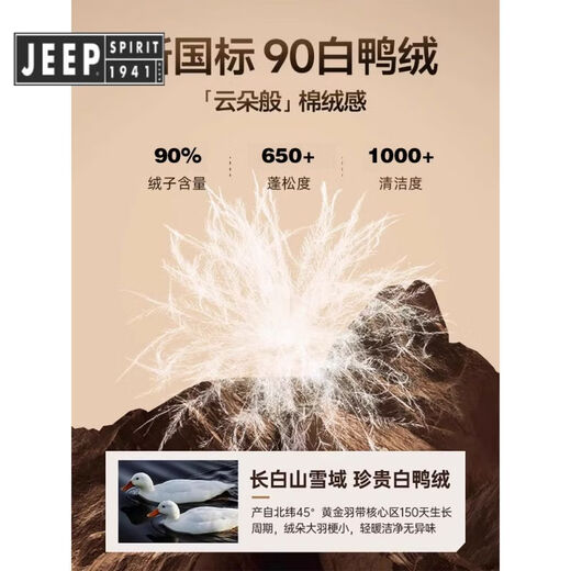 JEEP SPIRIT Jeep men's down jacket winter 2025 new mid-length hooded high-end jacket boys thickened and warm couple white M