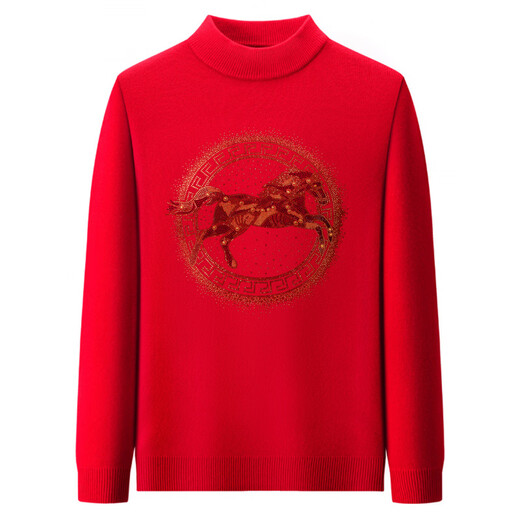 Playboy zodiac year red woolen sweater for men 2026 year of the horse with immediate success Dad woolen sweater New Year's zodiac horse red clothes half turtleneck red immediate success (+ red socks 1) L /170 (120-140Jin Jin is equal to 0.5 kg)