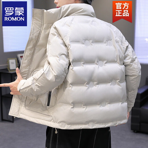 罗蒙（ROMON）白色羽绒服男士冬季新款轻薄保暖立领冬装加厚休闲短款外套 白色 M (90-110斤)