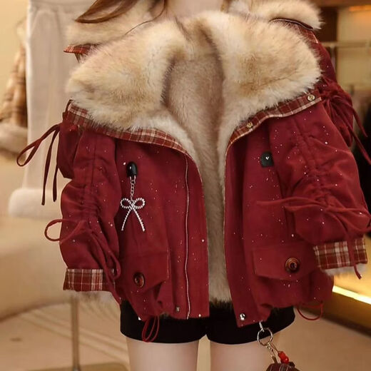 TIANFAN Winter Girls Jacket Mother-daughter Parent-Child Clothes 2025 New Winter Style Western Style Overcome Imitation Fur Top Red Follow and add to Favorite to get a pendant 175 Mom L size 105-120 Jin Jin is equal to 0.5 kg
