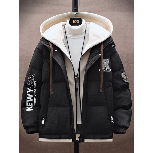 Playboy Men's Down Jacket Short Thickened Winter Jacket Men's Handsome Student Teen 633 Black Thickened M