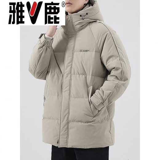 Yalu Мужская пуховая куртка цвета хаки Мужская зимняя утепленная холодостойкая куртка на гусином пуху средней длины Свободная повседневная куртка-пуховик на гусином пуху 95% Мужской белый гусиный пух - Черный M