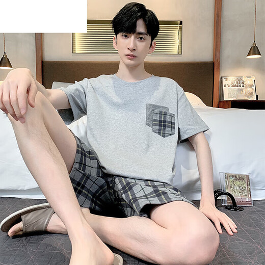 夏典素订女王（SE.PSTP）睡衣男士夏季短袖短裤棉质青少年简约男夏背心大码中年家居服套装 9922 2XL 男士（适合140-160斤）