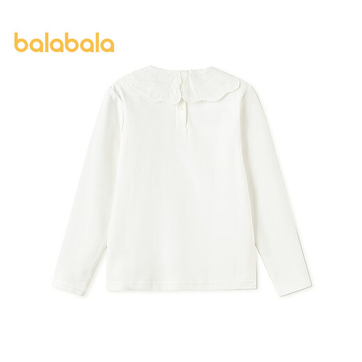 Balabala girls long-sleeved T-shirt children's spring lapel top big children's cotton clothes sweet bow white tone 00411 110