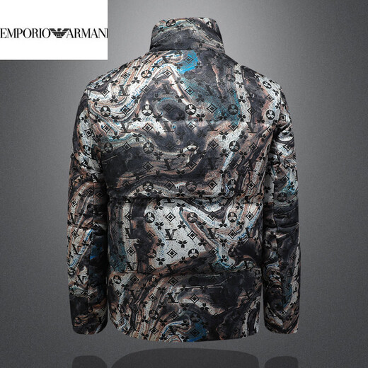 EMPORIO ARMANI阿玛尼男士新款冬装90绒立领羽绒服男轻奢时尚加厚男装印花高端短 花色 M