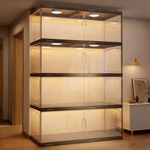 Yusenyi Figure Display Cabinet Suitable for Decoration Doll Models Transparent Storage Display Rack Six-sided Full Hard 4-Layer 80cm+ Black Upgraded Thickening Stable and Durable