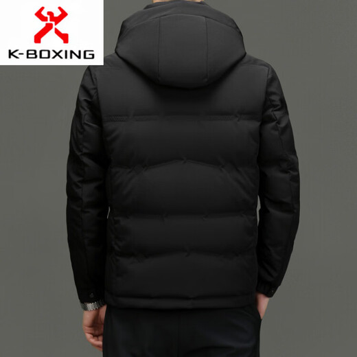 KBXNG Jinba Chaqueta de plumón para Hombres de Mediana Edad de otoño e Invierno, Gorro para Papá, Chaqueta Informal cálida y extraíble para Hombres de Mediana Edad y Ancianos, Negro 3XL 190