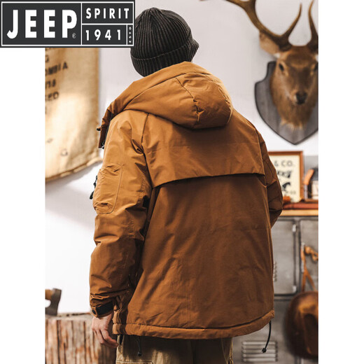 JEEP SPIRIT Jeep New National Standard 85% утиный пух Зимний пуховик с капюшоном Мужская функциональная ветровая рабочая одежда для улицы Мужская коричневая куртка Pie Brown Новый национальный стандарт 85% утиный пух L Подходит для роста 125–145 Джин Джин равен 0,5 кг