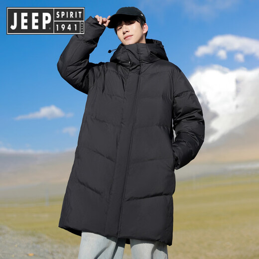 JEEP SPIRIT Jeep Youth Down Jacket Men's Long Thickened Warm Fashion Trend Outdoor Student Winter Couple Jacket Women Black 2511 S 80-105Jin Jin equals 0.5 kg