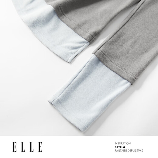 ELLE casual suit women's autumn pajamas German velvet warm can be worn outside blue gray contrast casual home wear new style light gray M