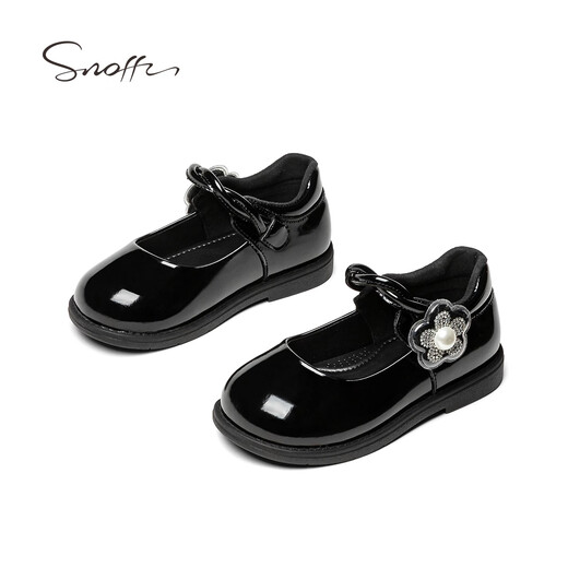 Snafy girls leather shoes spring new 2026 little girl princess shoes children's soft sole non-slip baby single shoes Iris black 23 feet length 14.4cm