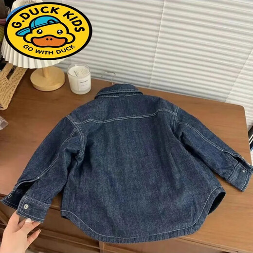 G.duck autumn and winter new style children's velvet denim shirt jacket boys' thickened foreign style top baby warm jacket trendy denim blue 90