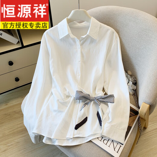 Hengyuanxiang 2026 new autumn style waist slimming design niche light familiar silk scarf fashion chic long-sleeved shirt layered white S