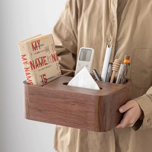 Yusenyi black walnut drawer living room household paper box coffee table solid wood tissue box tissue desktop remote control storage box (combination pack) light luxury copper edge magnetic tissue box-Yuanfu Ashtray