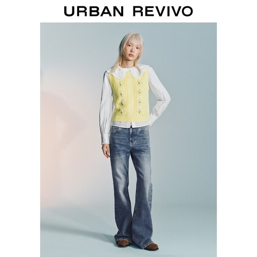 UR2026 Spring New Women's Casual Flower Jacquard Hollow Textured Vest Sweater UYL960018 Light Yellow XL