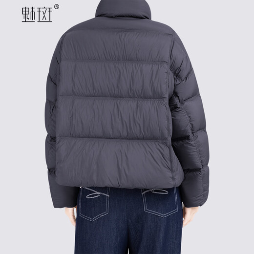 Charm Spot Loose Stand Collar Short Design Contrast Color Down Jacket Women's 2025 Winter New Warm Bread Jacket Navy Blue M