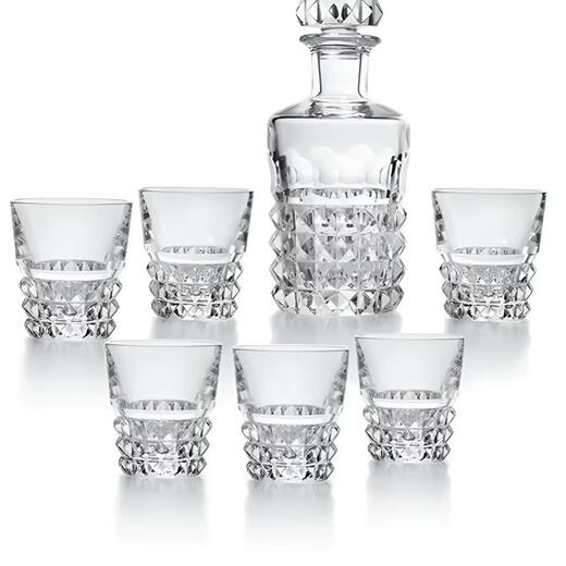 Baccarat crystal glass LOUXOR whiskey bottle + 6 Luxor crystal cups European wine glasses and set transparent transparent
