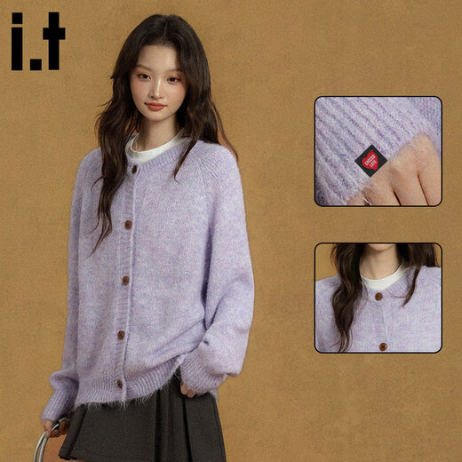 CHOCOOLATE it Women's Classic Gentle Style Purple Cardigan Sweater Women's 2026 Spring New Soft Waxy Cotton Wool Sweater Purple Official Authentic One Size