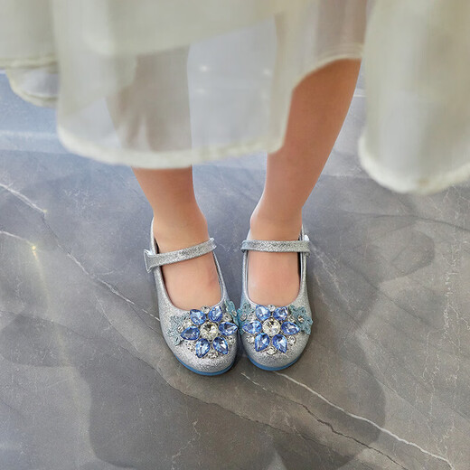 Girls Princess Elsa 2026 new fashion soft-soled small leather shoes crystal soft-soled shoes pink single layer 32 inner length 20cm