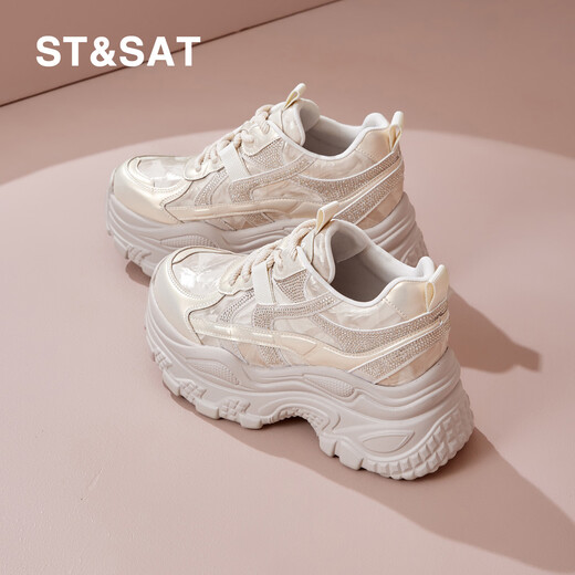 Saturday brand small versatile sports shoes for women 2026 spring and autumn new 8.5CM thick sole inner heightening dad shoes for women gold 34