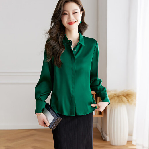 Shexi (Srcr) heavyweight 19 Mumisan silk high-end simple shirt women's early autumn wear temperament long-sleeved lapel top
