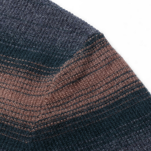 Bosssunwen 100% sheep wool new spring style skin-friendly breathable contrast jacquard men's long-sleeved round neck cardigan gray striped M