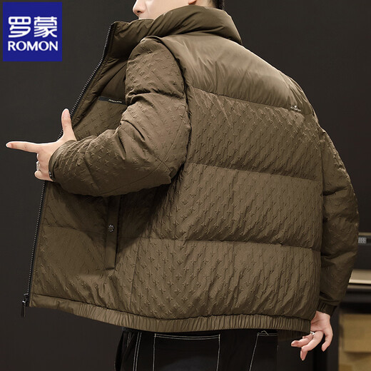 Новый зимний мужской пуховик ROMON 90 с белым утиным пухом высокого класса с воротником-стойкой, повседневная утолщенная теплая куртка для молодежи и среднего возраста, тренд черного цвета, высококачественный 90 утиный пух XL 180, подходит для веса 140-160 Джин Джин равен 0,5 кг