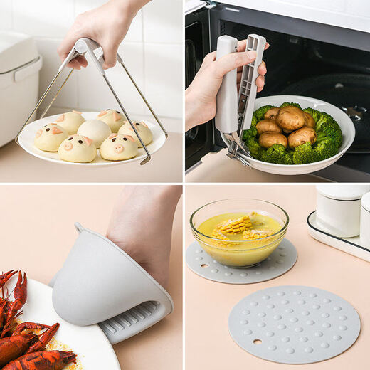 Shijanu new product anti-scalding bowl clamp kitchen steamer steamer plate clamp microwave oven non-slip silicone gloves heat insulation plate lifter