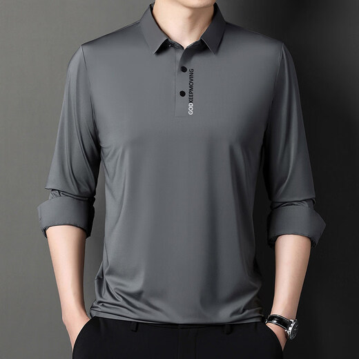 Sxa International Light Luxury Men's Wear Mulberry Silk POLO Shirt Men's 2026 Autumn and Winter New Casual Collar Long Sleeve Silk T-Shirt Dark Blue XL Recommended 140-155 Jin Jin equals 0.5 kg