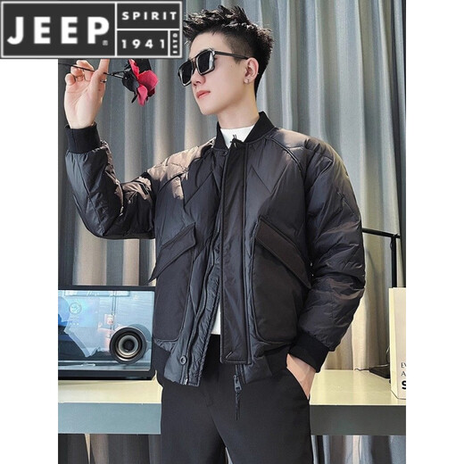 JEEP SPIRIT otoño e invierno nuevo estilo hermoso cuello de béisbol ropa de trabajo algodón tendencia de la moda masculina chaqueta versátil de color sólido simple negro M (recomendado 90-110 Jin Jin equivale a 0,5 kg)