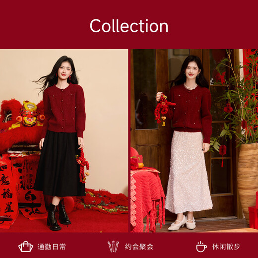 Shang Jingqi red sweater for women 25 winter new women's round neck thickened warm and comfortable versatile new year atmosphere sweater for women