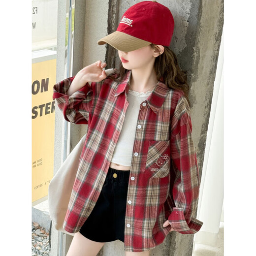 Girls Autumn Plaid Shirt 2025 New Style Casual Big Children Spring and Autumn Korean Style Shirt Loose Jacket Brown 170