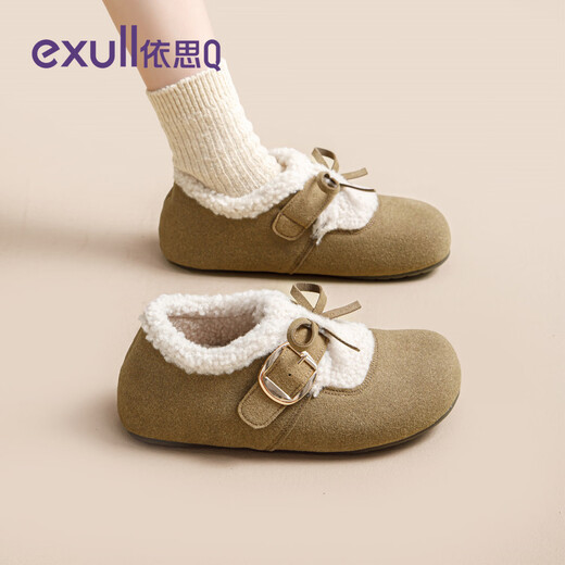 Yisi Q (exull) furry Birkenstock shoes for women 2025 new winter thick soles with increased height plus velvet cotton shoes for women thickened versatile snow boots for women khaki - plus velvet soft soles 35