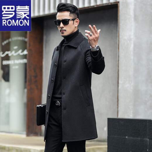 ROMON men's double-sided woolen coat men's medium-length lapel woolen woolen autumn and winter high-end thickened windbreaker coat gray 2XL