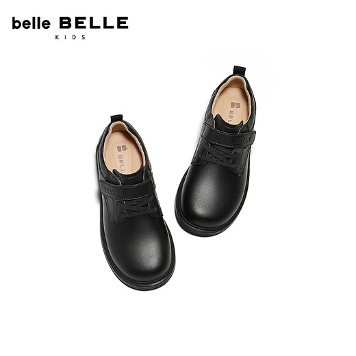 Belle British Style Loafers Children's Shoes 2026 Spring New Mall Same Texture Velcro Small Leather Shoes A6001A86 Black 34