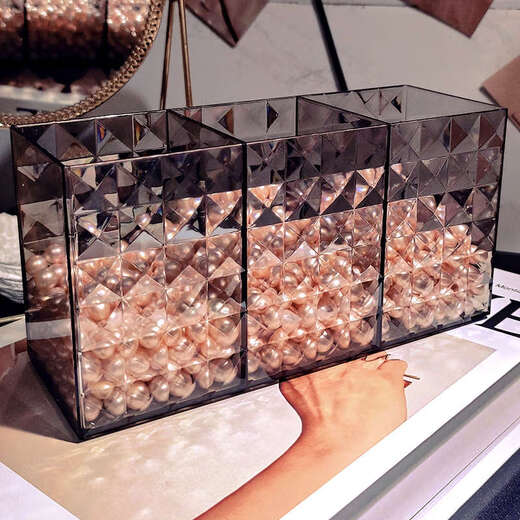 Yusenyi ins-level acrylic refreshed eyebrow pencil three-compartment comb desktop glasses storage box eye shadow rack thickened three compartments (two discount packs