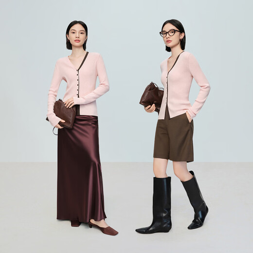 Naivee (naivee) French Chinese style 26 spring new contrasting color splicing design fake two-piece versatile cardigan trendy women Yingying pink L