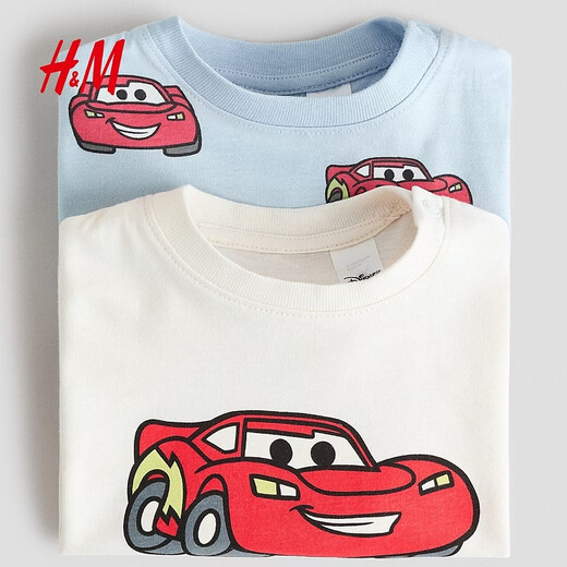 H&M 2026 spring new children's clothing baby boy 2-piece printed T-shirt 1315882 light blue/Cars 90 90/52 (1.5-2Y)