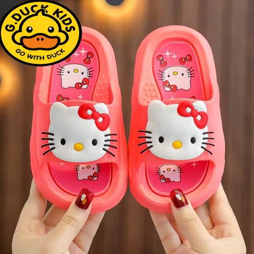G.duck children's slippers for girls in summer season home indoor non-slip cartoon cat cute baby girl's slippers cat pink size 22-23 recommended for 14cm foot length