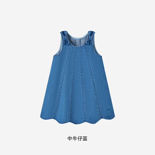 Ying's shopping mall same style children's clothing baby girl dress pure cotton denim vest dress summer daily children's dress medium denim blue 80 cm