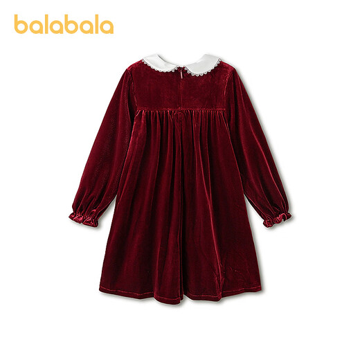 BALABALA children's clothing children's dress girls spring velvet princess dress embroidered sweet doll collar fashionable red tone 00466 170