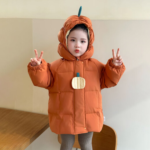 FHHUABD Girls Down Jacket Winter Clothing 2026 Children's Cotton Jacket Plus Velvet Thickened Cotton Clothes Baby Winter Style Jacket Orange 120 cm