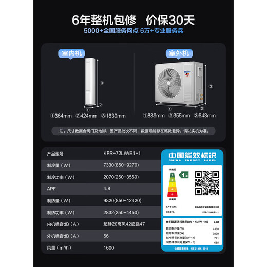 Aire acondicionado Haier Conjunto de aire acondicionado para tres habitaciones y una sala de estar Unidad de gabinete vertical/enfriamiento y calefacción colgado Nuevo nivel de eficiencia energética Convertidor de frecuencia CC completo Enfriamiento y calefacción Control inteligente Gabinete de aire acondicionado y juego de colgado Jingyue + Ahorro neto de energía Unidad de gabinete de 3 HP + Unidad de colgado de 1,5 HP*3