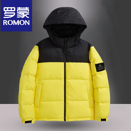 罗蒙（ROMON）国标50绒羽绒服男白鸭绒连帽羽绒服夹克休闲外套潮流商务休闲外套 米白色 L