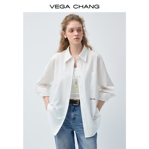 VEGA CHANG Pink Shirt Embroidery Contrast Color Embroidered Commuting Shirt Women 2026 New Spring Simple Shirt Rose Pink S