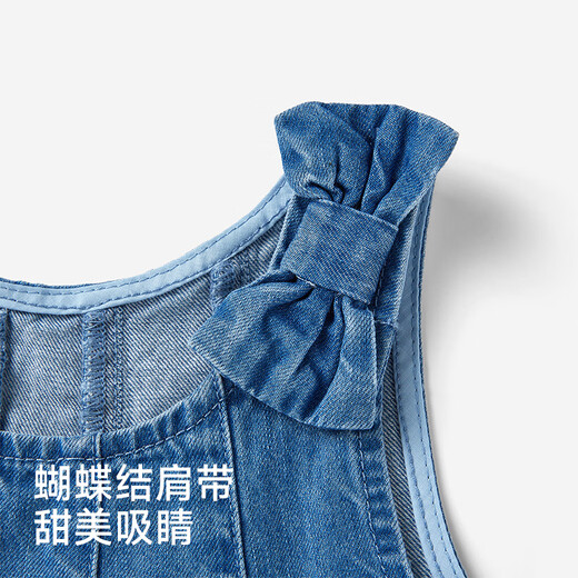 Ying's shopping mall same style children's clothing baby girl dress pure cotton denim vest dress summer daily children's dress medium denim blue 80 cm
